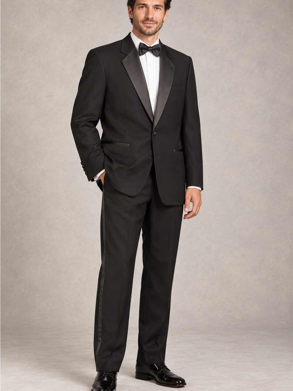 Men's Black Satin-Trim Tuxedo Jacket & Trousers